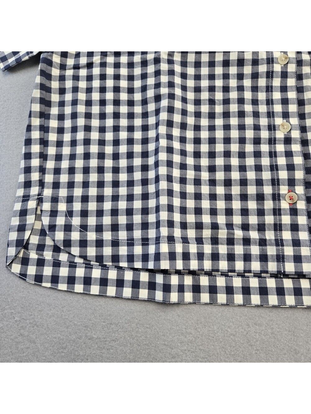 Marine Layer Gingham Button Up Shirt Womens M Navy White Pima Cotton Relaxed NWT - Picture 2 of 12
